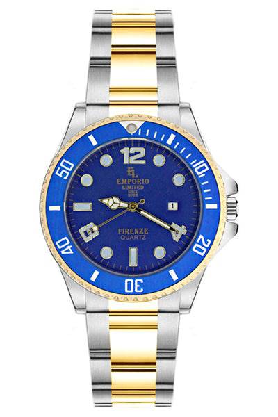 EMPORIO LIMITED - FLORENCE QUARTZ WATCH SILVER/GOLD/BLUE - 1267 EMPORIO LIMITED - FLORENCE QUARTZ WATCH SILVER/GOLD/BLUE - 1267